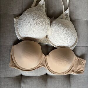 Cream Lace Bra and strapless nude Bra
